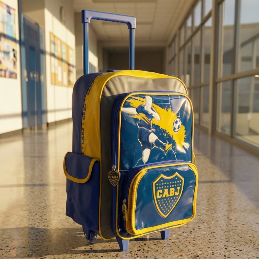 Mochila Boca Juniors c/carro 18". Tamaño Grande.