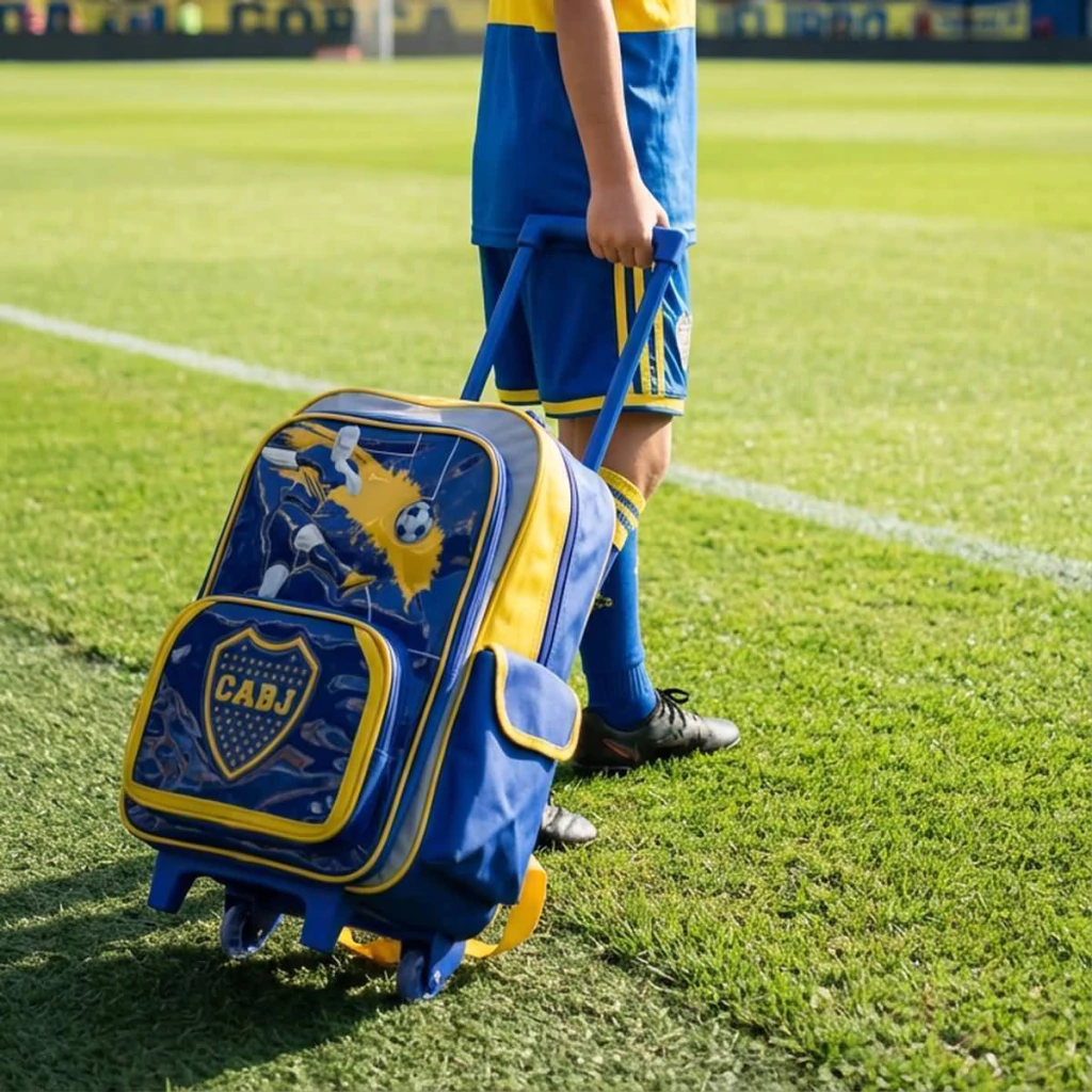 Mochila Boca Juniors c/carro 18". Tamaño Grande.