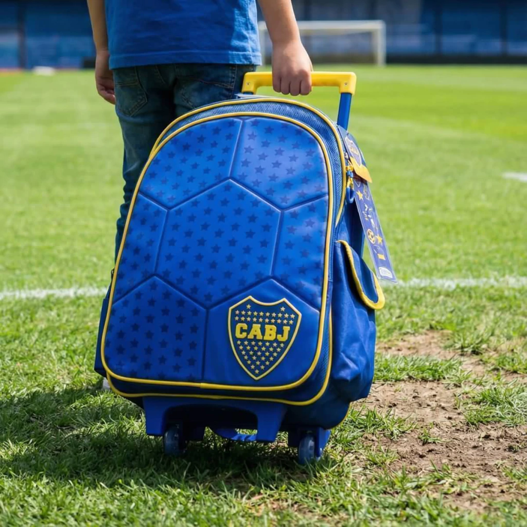 Mochila Boca Juniors c/carro 18". Tamaño Grande.