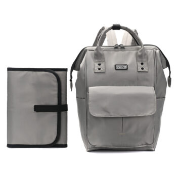 Mochila Maternal Skora Con Cambiador Boca De Pez Microfibra Gris