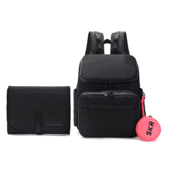 Mochila maternal Skora matelasse Negra con cambiador y monedero