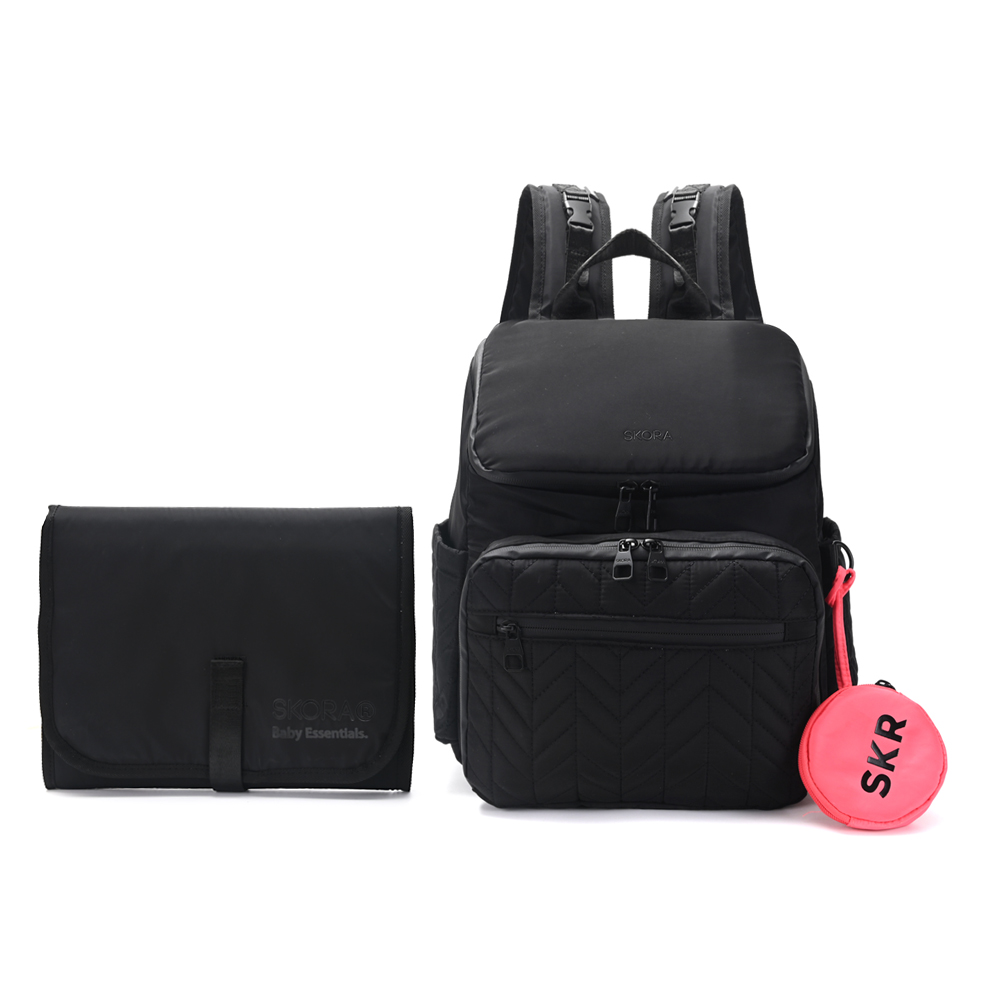 Mochila maternal Skora matelasse Negra con cambiador y monedero