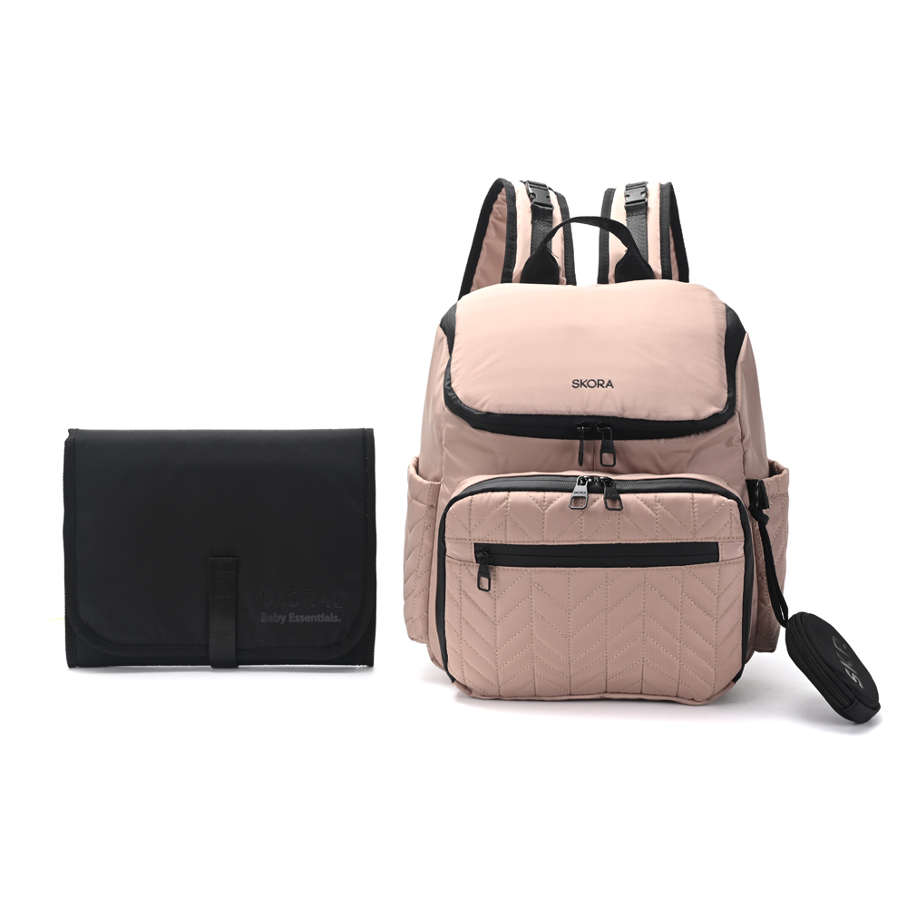 Mochila maternal Skora matelasse Beige con cambiador y monedero