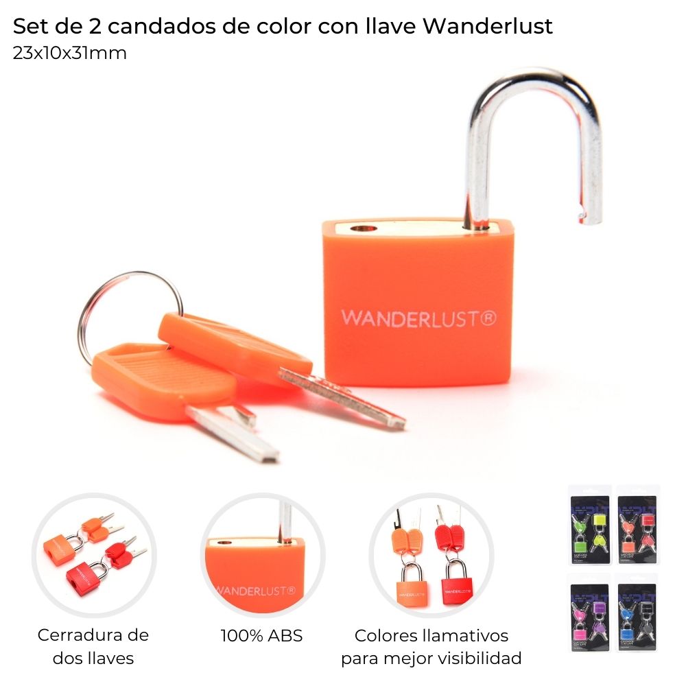 Set Wanderlust 2 Candados Colores Varios Con Llave