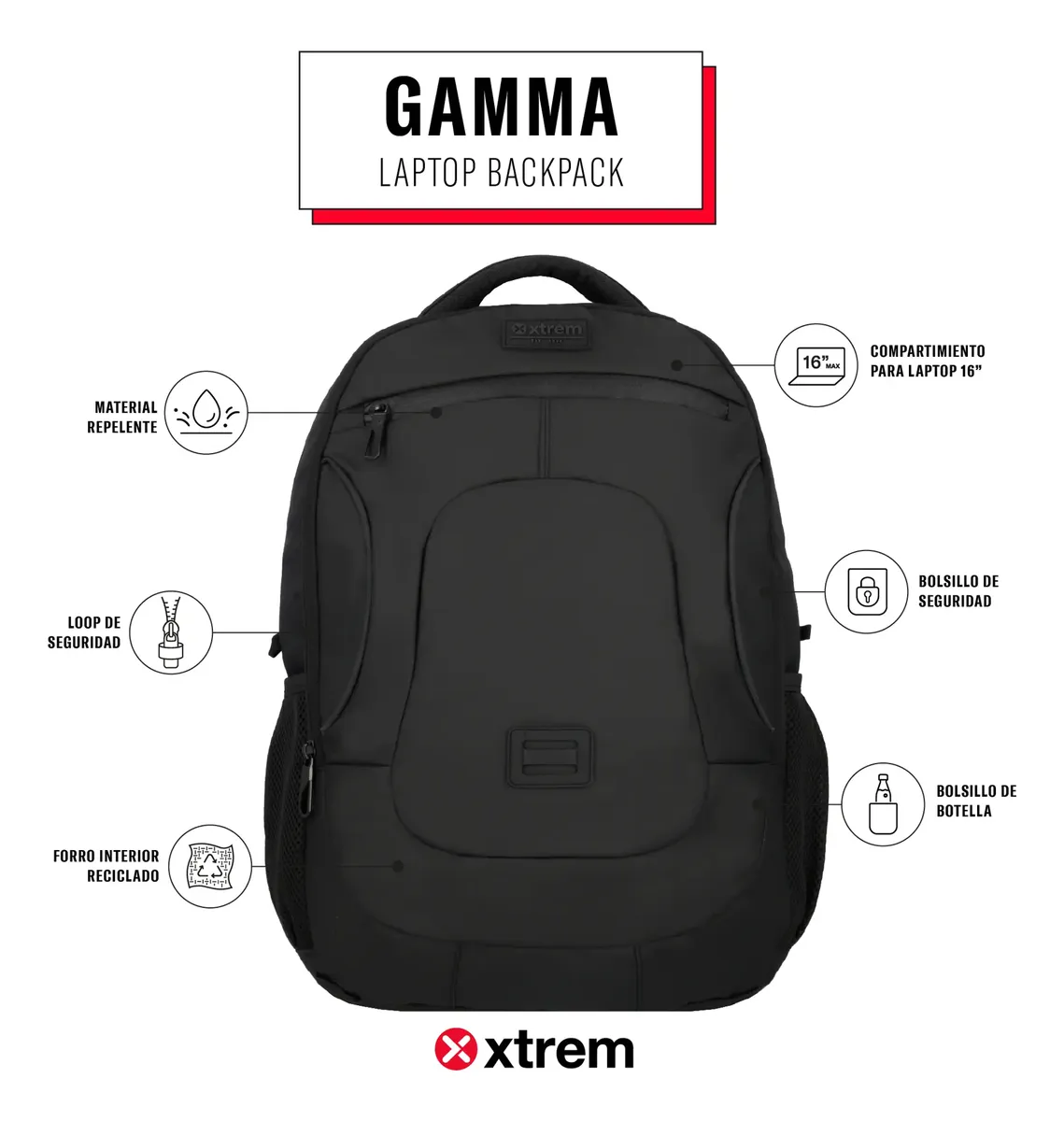 Mochila Xtrem Gamma 5xt P/Notebook Negra