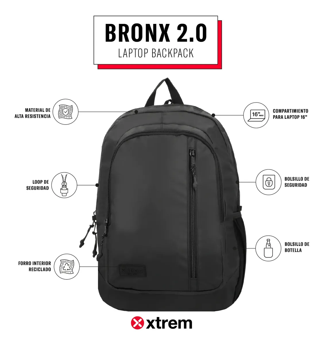 Mochila Xtrem Bronx 2.0 5xt P/Notebook Negro